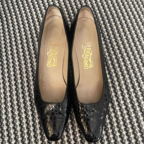 Salvatore Ferragamo animal embossed black square toe heel women’s shoe size 10 - Picture 5 of 9